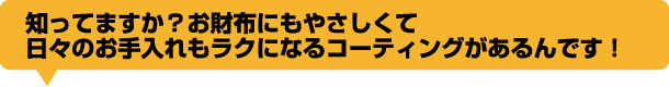 知ってますか？お財布にもやさしくて日々のお手入れもラクになるコーティングがあるんです！